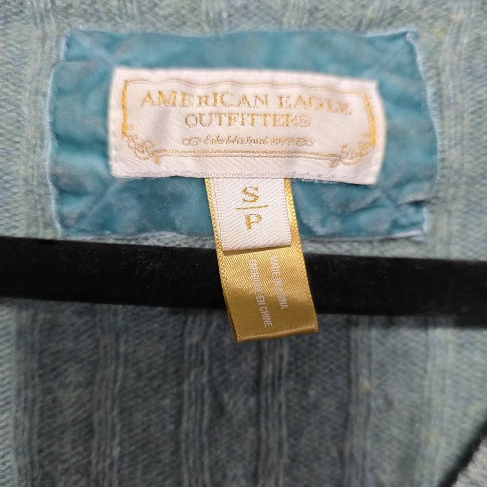 American Eagle Vintage Y2K Cable Knit Wool Blend V Neck Green Sweater‎ Small 90s